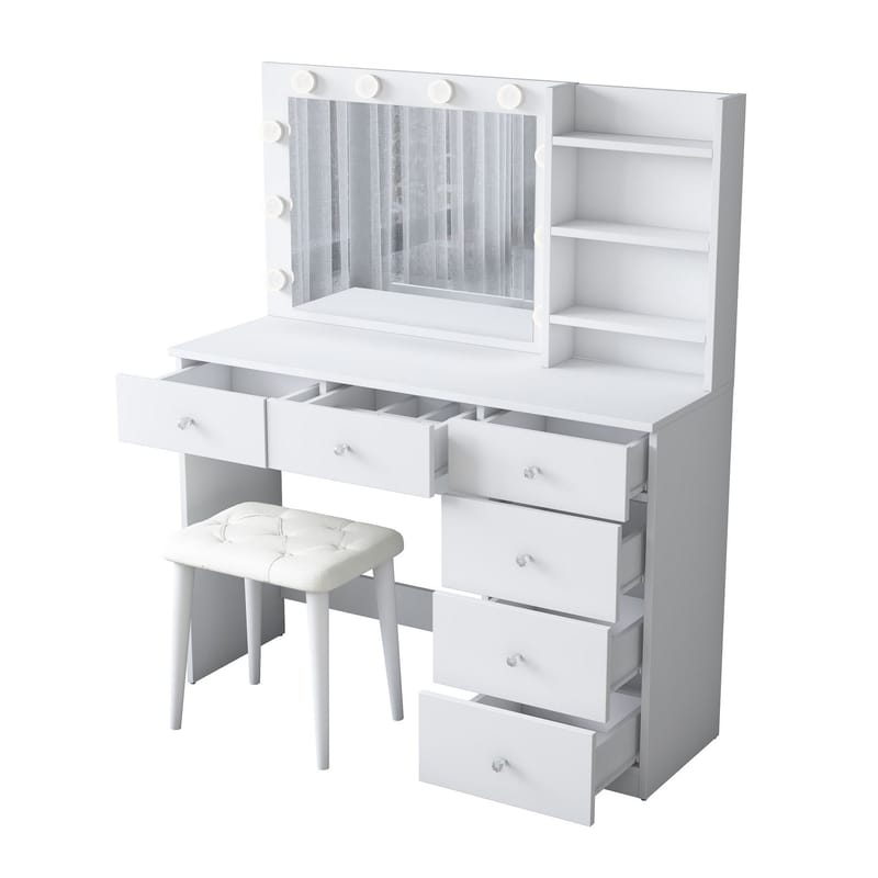 Sminkebord Wallxpert Isla-hylle med puff (120 x 141,8 x 40 cm) Hvit - Hvit - Møbler - Bord - Sminkebord & toalettbord