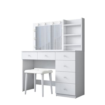 Sminkebord Wallxpert Isla-hylle med puff (120 x 141,8 x 40 cm) Hvit - Hvit - Møbler - Bord - Sminkebord & toalettbord