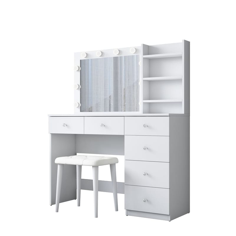 Sminkebord Wallxpert Isla-hylle med puff (120 x 141,8 x 40 cm) Hvit - Hvit - Møbler - Bord - Sminkebord & toalettbord