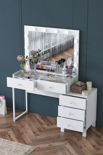 Sminkebord Wallxpert Isla Shelf BJ150 (120 x 141,8 x 40 cm) hvit - Hvit - Møbler - Bord - Sminkebord & toalettbord