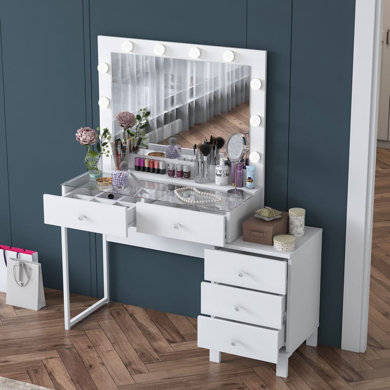 Sminkebord Wallxpert Isla Shelf BJ150 (120 x 141,8 x 40 cm) hvit - Hvit - Møbler - Bord - Sminkebord & toalettbord