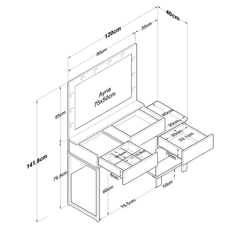 Sminkebord Wallxpert Isla Shelf BJ150 (120 x 141,8 x 40 cm) hvit - Hvit - Møbler - Bord - Sminkebord & toalettbord