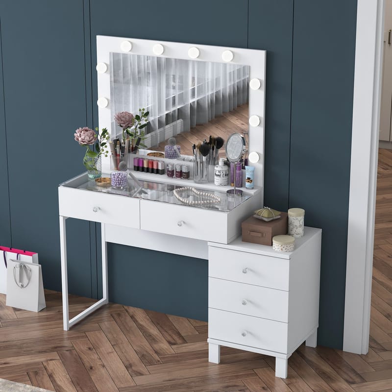 Sminkebord Wallxpert Isla Shelf BJ150 (120 x 141,8 x 40 cm) hvit - Hvit - Møbler - Bord - Sminkebord & toalettbord