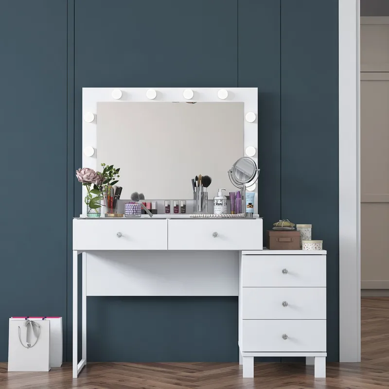 Sminkebord Wallxpert Isla Shelf BJ150 (120 x 141,8 x 40 cm) hvit - Hvit - Møbler - Bord - Sminkebord & toalettbord