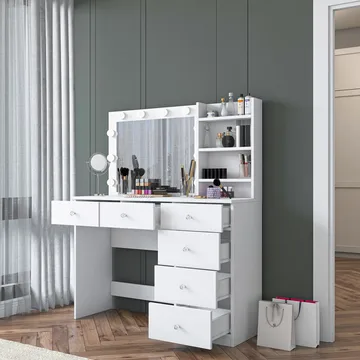 Sminkebord Wallxpert Juna BJ127 (110 x 141,8 x 40 cm) hvit - Hvit - Møbler - Bord - Sminkebord & toalettbord