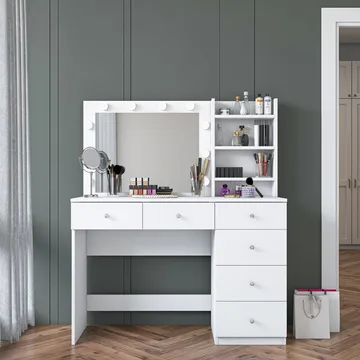 Sminkebord Wallxpert Juna BJ127 (110 x 141,8 x 40 cm) hvit - Hvit - Møbler - Bord - Sminkebord & toalettbord