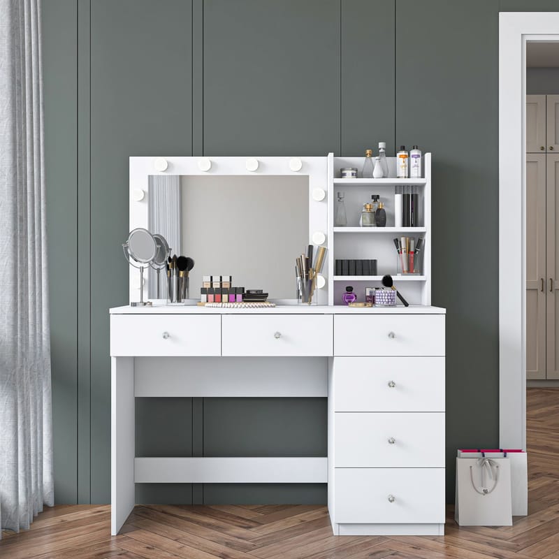 Sminkebord Wallxpert Juna BJ127 (110 x 141,8 x 40 cm) hvit - Hvit - Møbler - Bord - Sminkebord & toalettbord