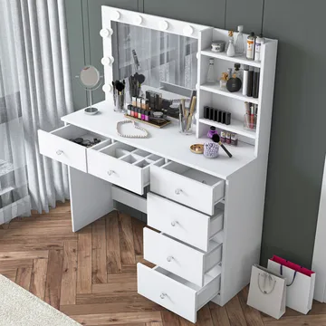 Sminkebord Wallxpert Juna BJ127 (110 x 141,8 x 40 cm) hvit - Hvit - Møbler - Bord - Sminkebord & toalettbord