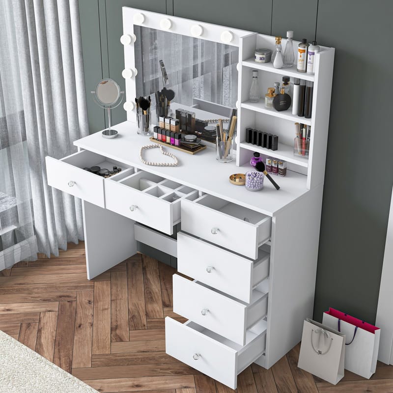 Sminkebord Wallxpert Juna BJ127 (110 x 141,8 x 40 cm) hvit - Hvit - Møbler - Bord - Sminkebord & toalettbord