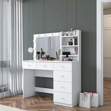 Sminkebord Wallxpert Juna BJ127 (110 x 141,8 x 40 cm) hvit - Hvit - Møbler - Bord - Sminkebord & toalettbord