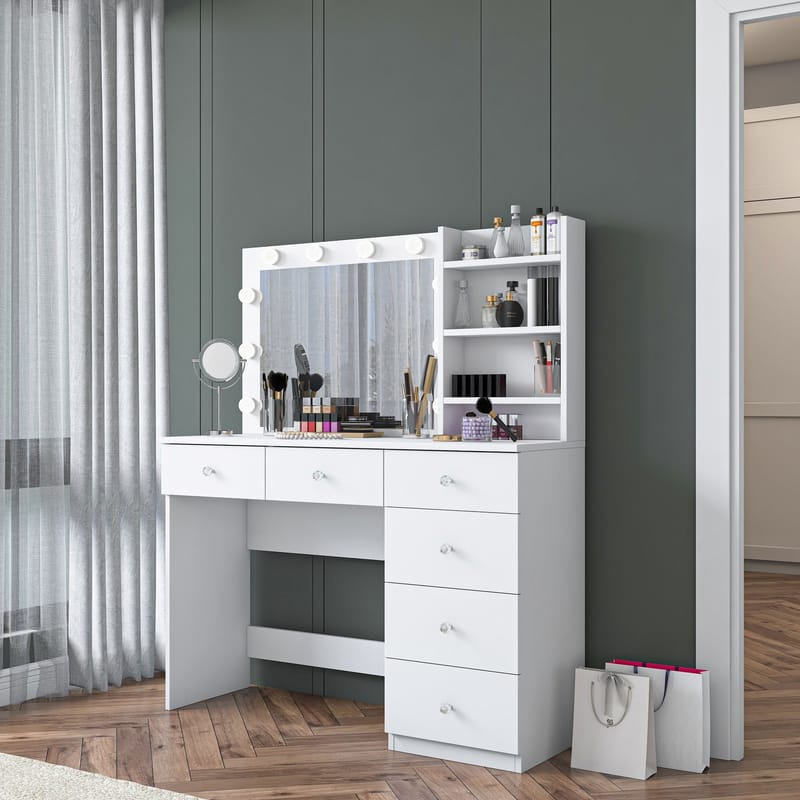 Sminkebord Wallxpert Juna BJ127 (110 x 141,8 x 40 cm) hvit - Hvit - Møbler - Bord - Sminkebord & toalettbord