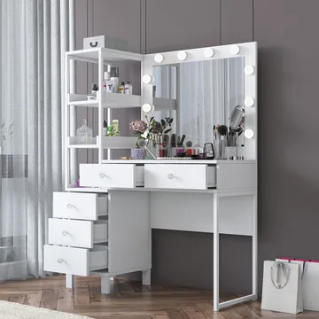 Sminkebord Wallxpert Juna BJ128 (110 x 141,8 x 40 cm) Hvit - Hvit - Møbler - Bord - Sminkebord & toalettbord
