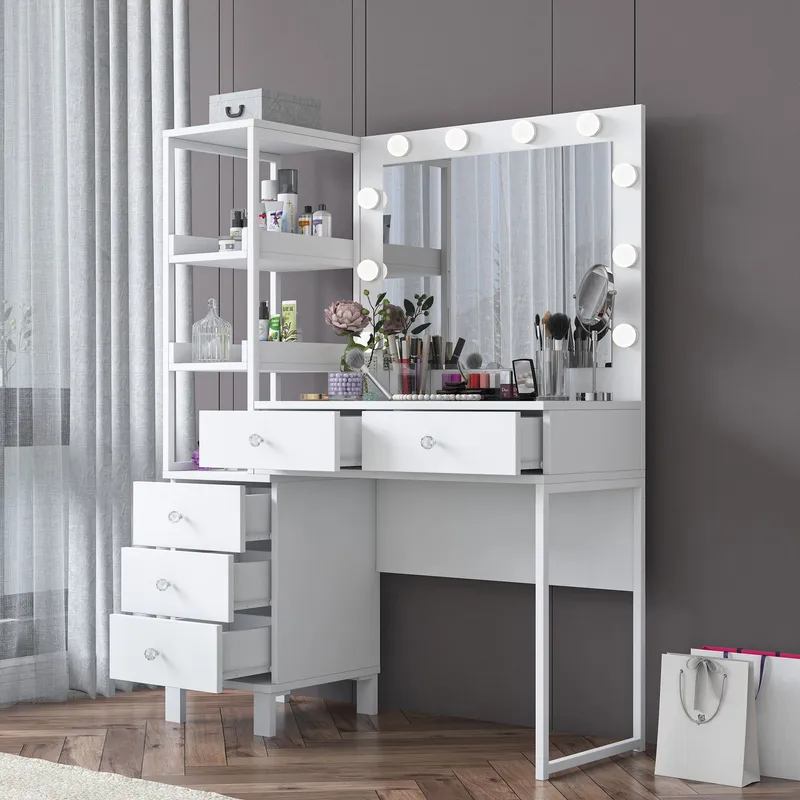Sminkebord Wallxpert Juna BJ128 (110 x 141,8 x 40 cm) Hvit - Hvit - Møbler - Bord - Sminkebord & toalettbord