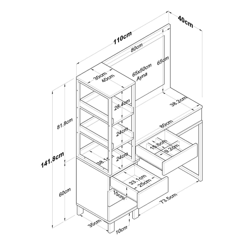 Sminkebord Wallxpert Juna BJ128 (110 x 141,8 x 40 cm) Hvit - Hvit - Møbler - Bord - Sminkebord & toalettbord