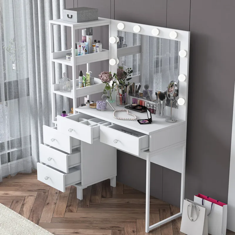 Sminkebord Wallxpert Juna BJ128 (110 x 141,8 x 40 cm) Hvit - Hvit - Møbler - Bord - Sminkebord & toalettbord