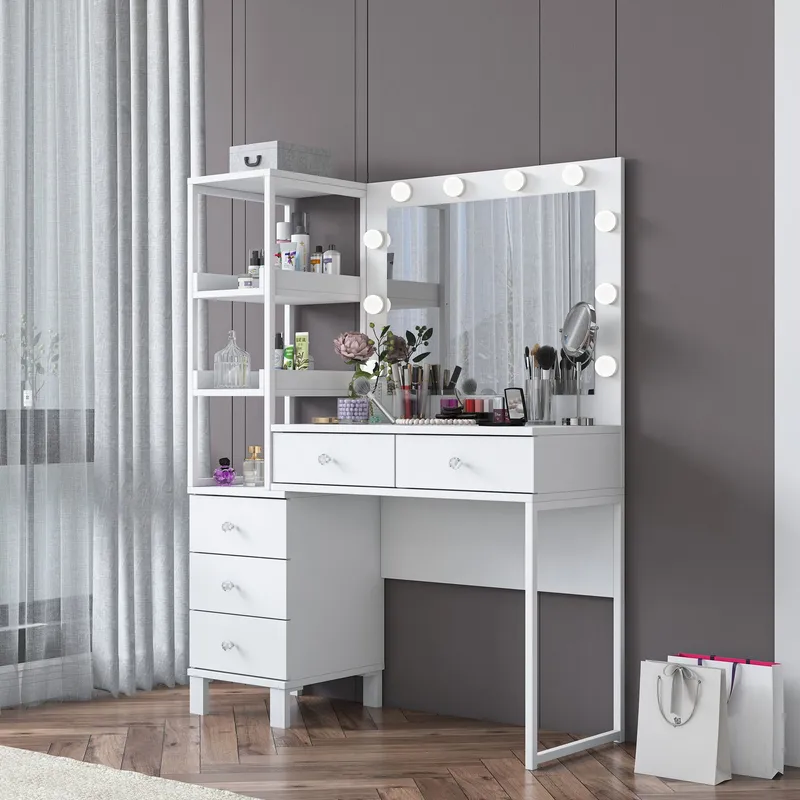 Sminkebord Wallxpert Juna BJ128 (110 x 141,8 x 40 cm) Hvit - Hvit - Møbler - Bord - Sminkebord & toalettbord