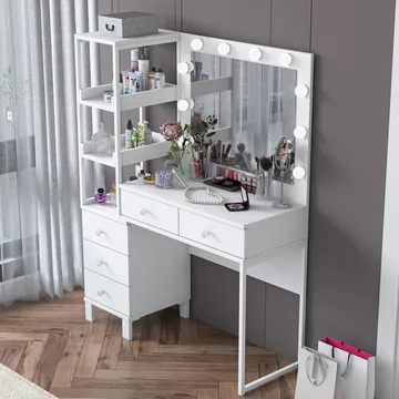 Sminkebord Wallxpert Juna BJ128 (110 x 141,8 x 40 cm) Hvit - Hvit - Møbler - Bord - Sminkebord & toalettbord
