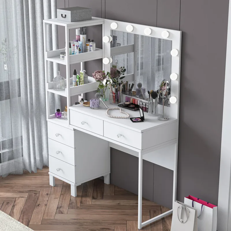 Sminkebord Wallxpert Juna BJ128 (110 x 141,8 x 40 cm) Hvit - Hvit - Møbler - Bord - Sminkebord & toalettbord
