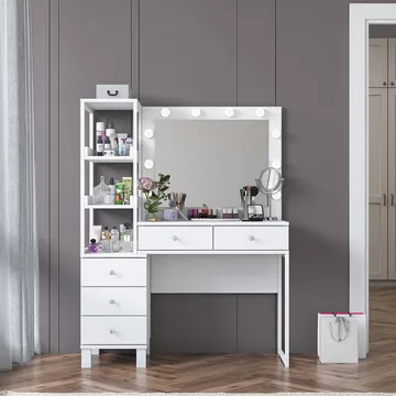 Sminkebord Wallxpert Juna BJ128 (110 x 141,8 x 40 cm) Hvit - Hvit - Møbler - Bord - Sminkebord & toalettbord