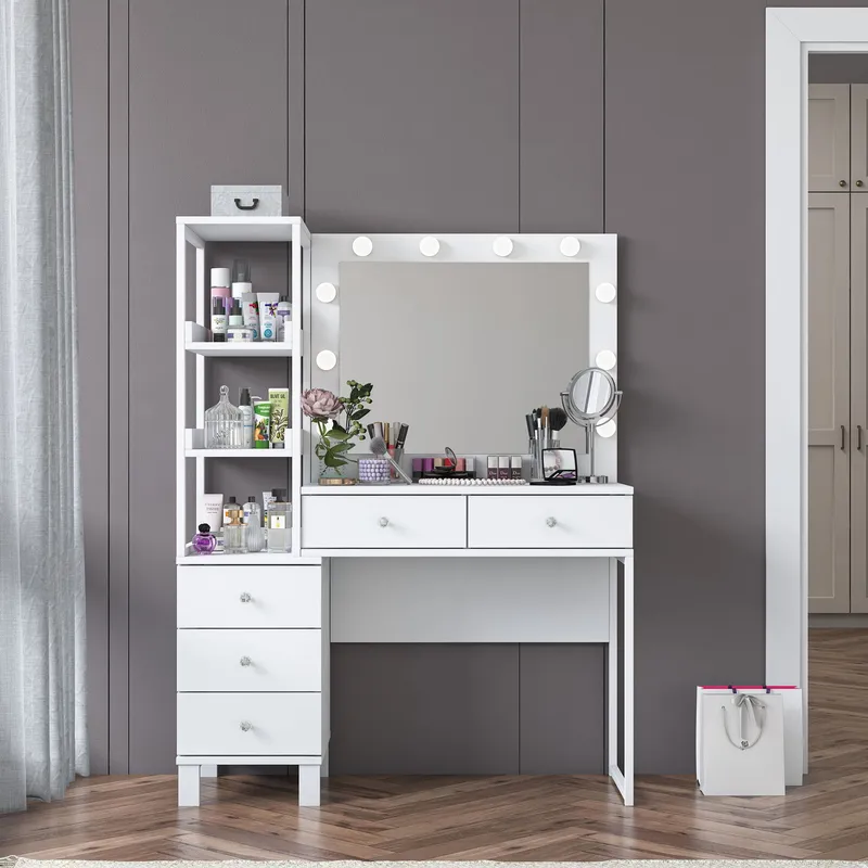 Sminkebord Wallxpert Juna BJ128 (110 x 141,8 x 40 cm) Hvit - Hvit - Møbler - Bord - Sminkebord & toalettbord