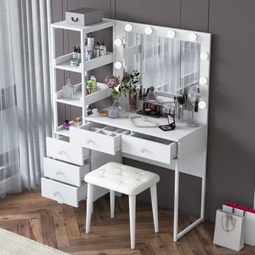 Sminkebord Wallxpert Kira-hylle BJ155 (120 x 79,8 x 44,5 cm) Hvit - Hvit - Møbler - Bord - Sminkebord & toalettbord
