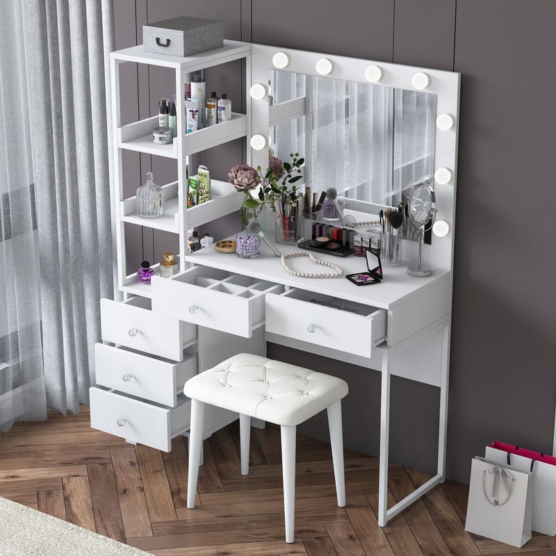 Sminkebord Wallxpert Kira-hylle BJ155 (120 x 79,8 x 44,5 cm) Hvit - Hvit - Møbler - Bord - Sminkebord & toalettbord