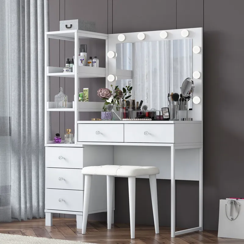 Sminkebord Wallxpert Kira-hylle BJ155 (120 x 79,8 x 44,5 cm) Hvit - Hvit - Møbler - Bord - Sminkebord & toalettbord
