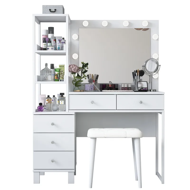 Sminkebord Wallxpert Kira-hylle BJ155 (120 x 79,8 x 44,5 cm) Hvit, Hvit