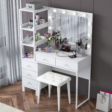 Sminkebord Wallxpert Kira-hylle BJ155 (120 x 79,8 x 44,5 cm) Hvit - Hvit - Møbler - Bord - Sminkebord & toalettbord