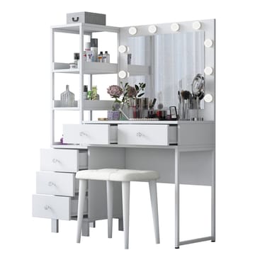 Sminkebord Wallxpert Kira-hylle BJ155 (120 x 79,8 x 44,5 cm) Hvit - Hvit - Møbler - Bord - Sminkebord & toalettbord