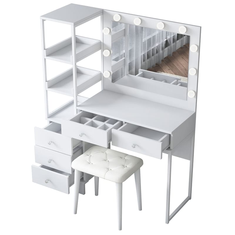 Sminkebord Wallxpert Kira-hylle BJ155 (120 x 79,8 x 44,5 cm) Hvit - Hvit - Møbler - Bord - Sminkebord & toalettbord