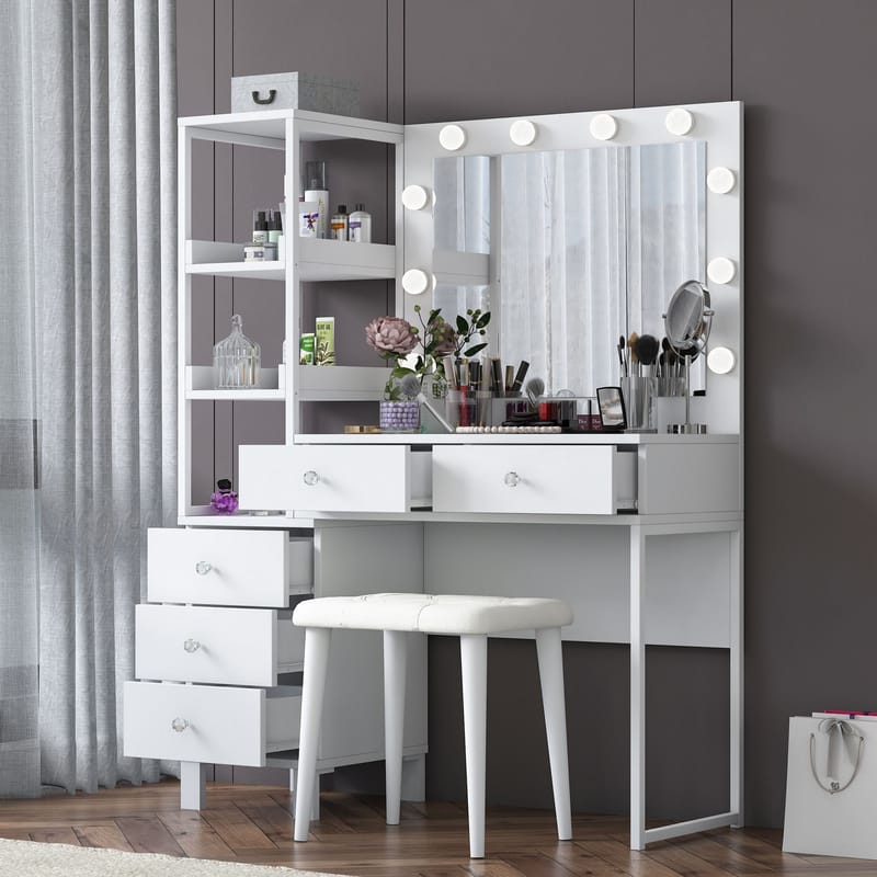 Sminkebord Wallxpert Kira-hylle BJ155 (120 x 79,8 x 44,5 cm) Hvit - Hvit - Møbler - Bord - Sminkebord & toalettbord
