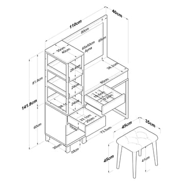 Sminkebord Wallxpert Kira-hylle BJ155 (120 x 79,8 x 44,5 cm) Hvit - Hvit - Møbler - Bord - Sminkebord & toalettbord