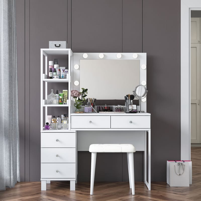 Sminkebord Wallxpert Kira-hylle BJ155 (120 x 79,8 x 44,5 cm) Hvit - Hvit - Møbler - Bord - Sminkebord & toalettbord