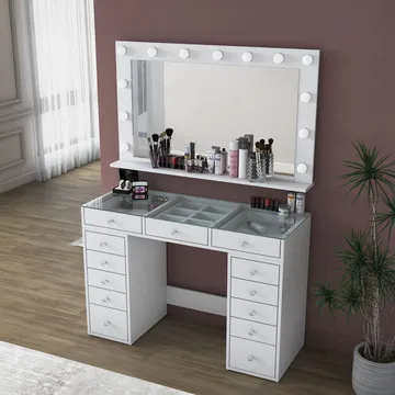Sminkebord Wallxpert Kira hylle BJ195 (120 x 79,8 x 44,5 cm) Hvit - Hvit - Møbler - Bord - Sminkebord & toalettbord
