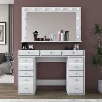 Sminkebord Wallxpert Kira hylle BJ195 (120 x 79,8 x 44,5 cm) Hvit - Hvit - Møbler - Bord - Sminkebord & toalettbord