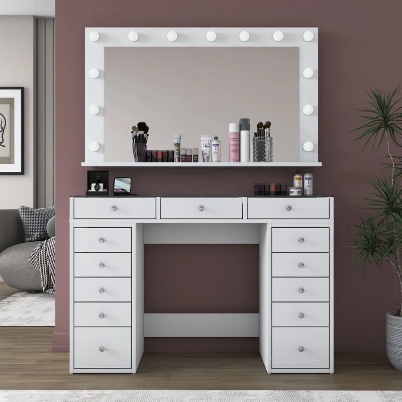 Sminkebord Wallxpert Kira hylle BJ195 (120 x 79,8 x 44,5 cm) Hvit - Hvit - Møbler - Bord - Sminkebord & toalettbord