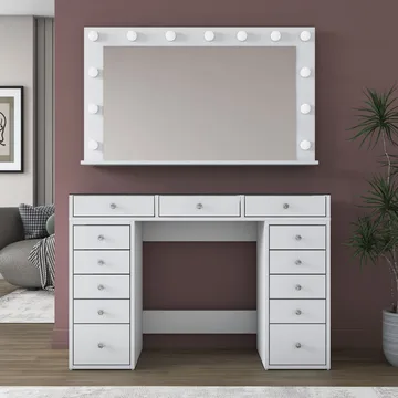 Sminkebord Wallxpert Kira hylle BJ195 (120 x 79,8 x 44,5 cm) Hvit - Hvit - Møbler - Bord - Sminkebord & toalettbord