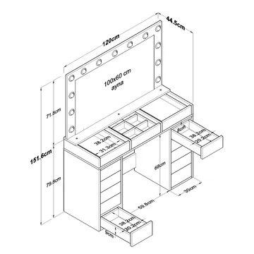 Sminkebord Wallxpert Kira hylle BJ195 (120 x 79,8 x 44,5 cm) Hvit - Hvit - Møbler - Bord - Sminkebord & toalettbord
