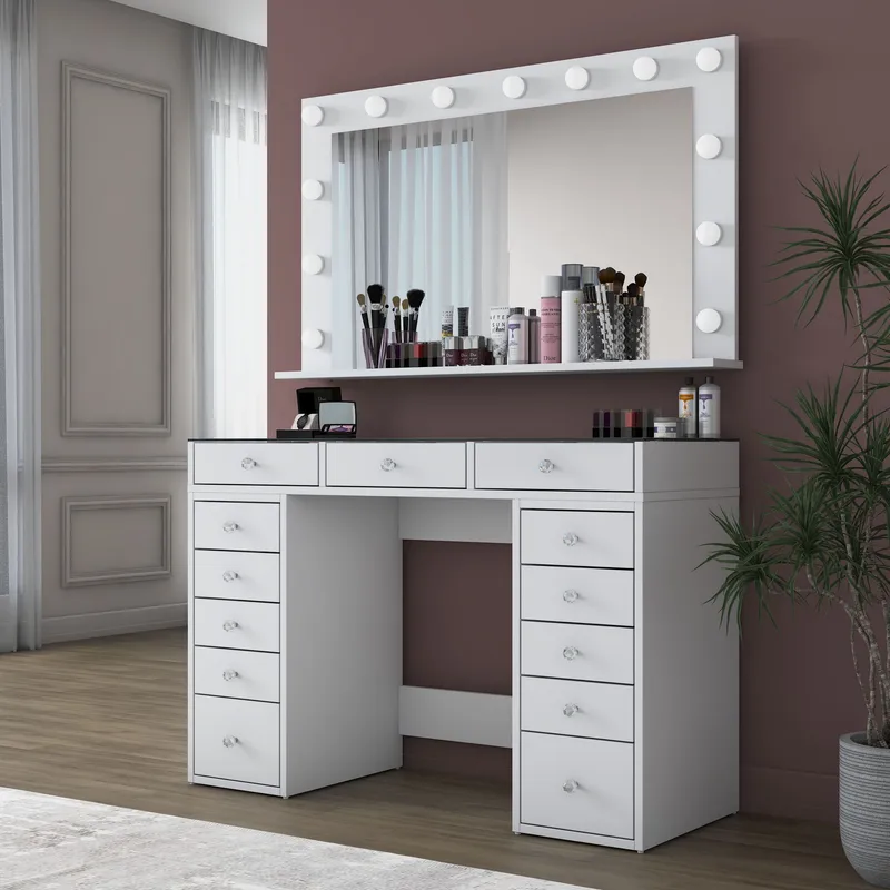 Sminkebord Wallxpert Kira hylle BJ195 (120 x 79,8 x 44,5 cm) Hvit - Hvit - Møbler - Bord - Sminkebord & toalettbord