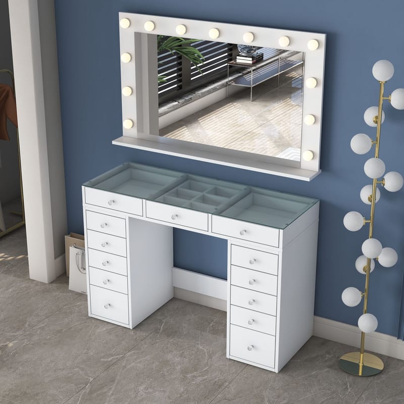 Sminkebord Wallxpert Kira Shelf BJ197 (120 x 79,8 x 44,5 cm) hvit - Hvit - Møbler - Bord - Sminkebord & toalettbord