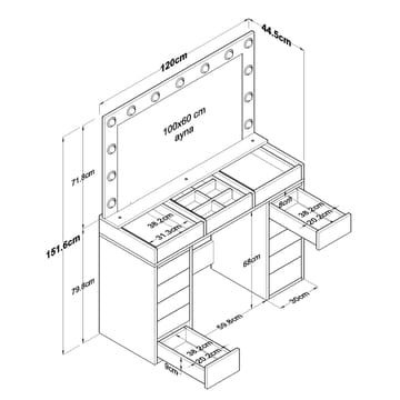 Sminkebord Wallxpert Kira Shelf BJ197 (120 x 79,8 x 44,5 cm) hvit - Hvit - Møbler - Bord - Sminkebord & toalettbord