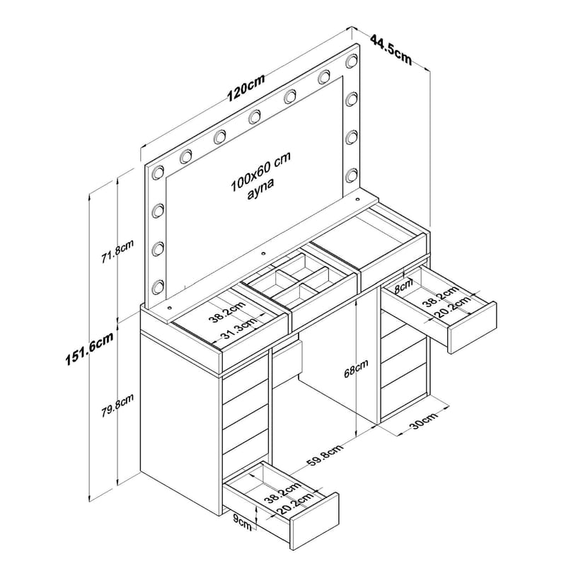 Sminkebord Wallxpert Kira Shelf BJ197 (120 x 79,8 x 44,5 cm) hvit - Hvit - Møbler - Bord - Sminkebord & toalettbord