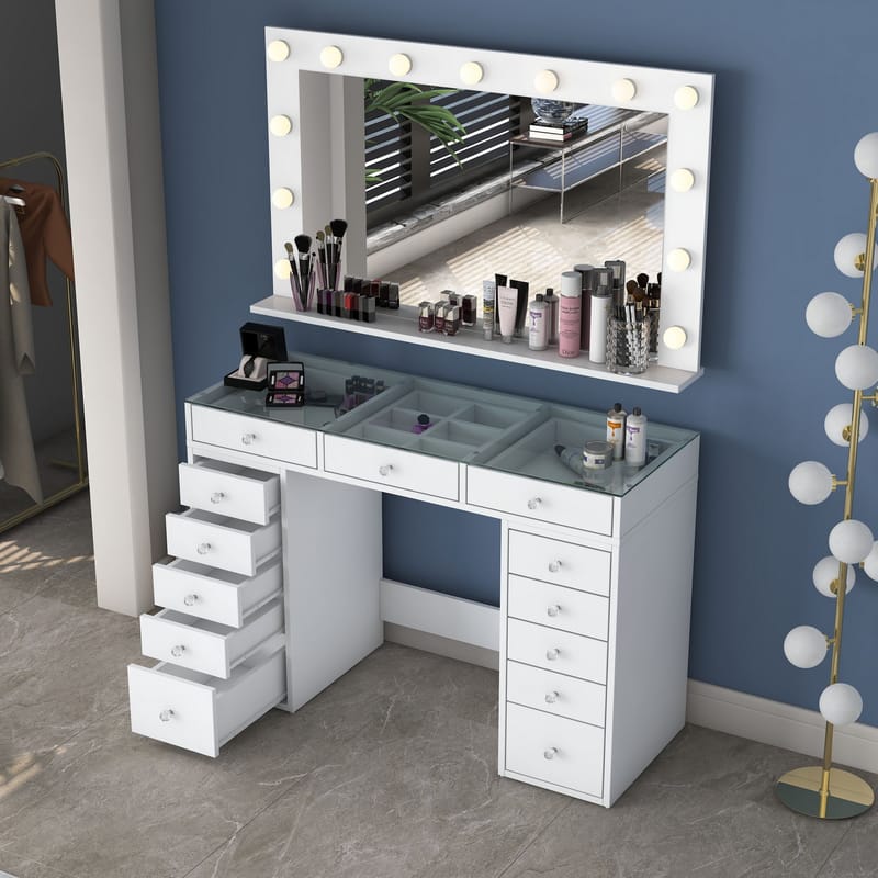 Sminkebord Wallxpert Kira Shelf BJ197 (120 x 79,8 x 44,5 cm) hvit - Hvit - Møbler - Bord - Sminkebord & toalettbord