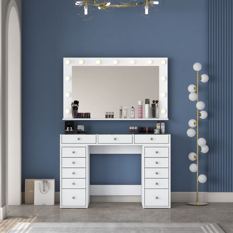 Sminkebord Wallxpert Kira Shelf BJ197 (120 x 79,8 x 44,5 cm) hvit - Hvit - Møbler - Bord - Sminkebord & toalettbord