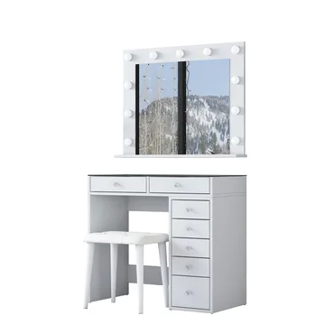 Sminkebord Wallxpert Lora-hylle (90 x 79,8 x 44,5 cm) Hvit - Hvit - Møbler - Bord - Sminkebord & toalettbord