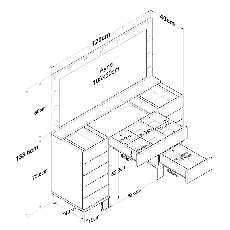 Sminkebord Wallxpert Mira Shelf BJ137 (120 x 133,6 x 40 cm) Hvit - Hvit - Møbler - Bord - Sminkebord & toalettbord
