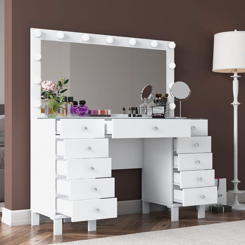 Sminkebord Wallxpert Mira Shelf BJ137 (120 x 133,6 x 40 cm) Hvit - Hvit - Møbler - Bord - Sminkebord & toalettbord