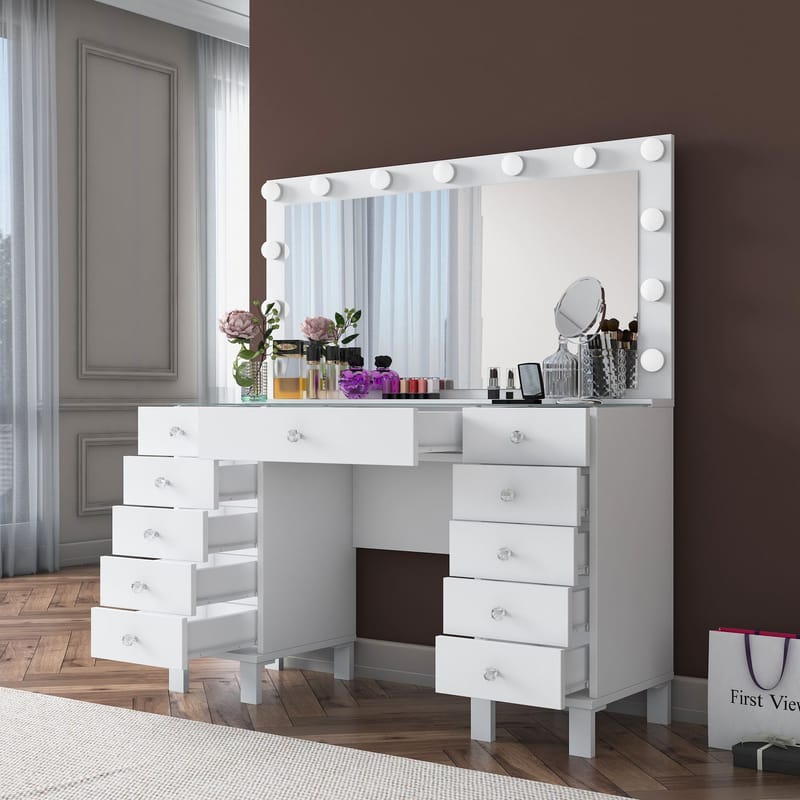 Sminkebord Wallxpert Mira Shelf BJ137 (120 x 133,6 x 40 cm) Hvit - Hvit - Møbler - Bord - Sminkebord & toalettbord