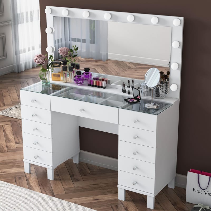 Sminkebord Wallxpert Mira Shelf BJ137 (120 x 133,6 x 40 cm) Hvit - Hvit - Møbler - Bord - Sminkebord & toalettbord